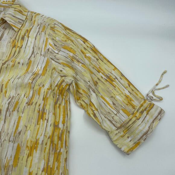 JM COLLECTION Linen Watercolor Print Top Size 20W Button Up 3/4 Sleeve Shirt - Picture 8 of 8